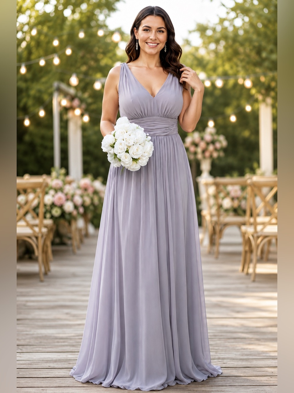 Ever Pretty Dusty Lavender Chiffon Bridesmaid Maxi Formal Dress Size 8 NWT
